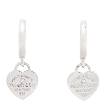 Tiffany Sterling Silver Diamond Mini Return to Tiffany Heart Hoop Earrings