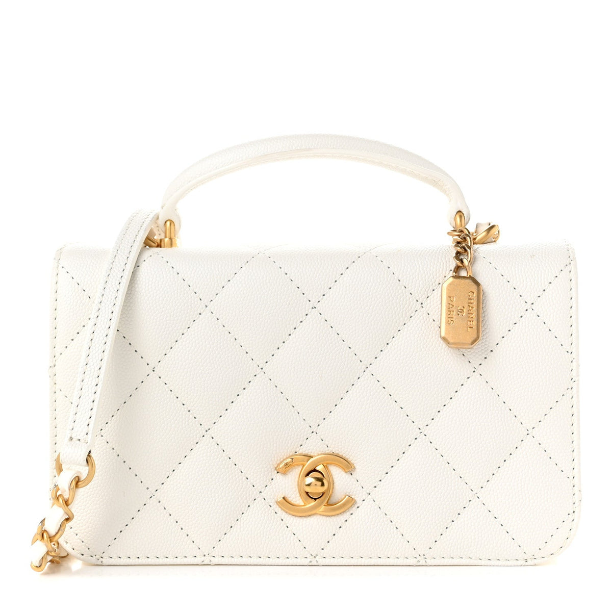 Chanel Caviar Quilted Mini Top Handle Flap White