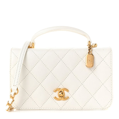 Chanel Caviar Quilted Mini Top Handle Flap White