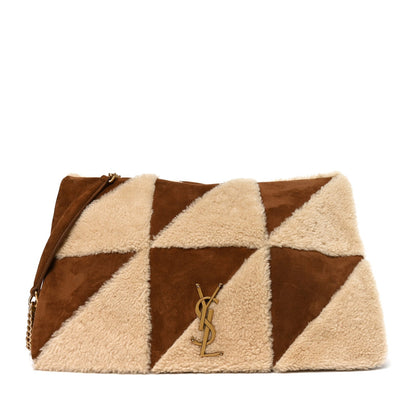 Saint Laurent Suede Shearling Patchwork Monogram Giant Jamie Brown Beige