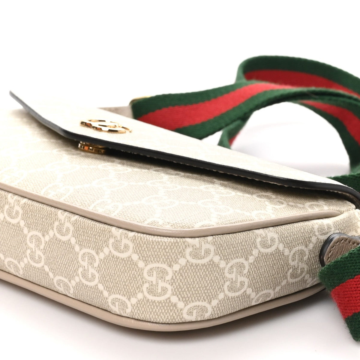 Gucci GG Supreme Calfskin Mini Ophidia Shoulder Bag Beige White