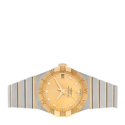 Omega Stainless Steel 18K Yellow Gold Diamond 38mm Constellation Co-Axial Watch Champagne 123.20.38.21.58.001