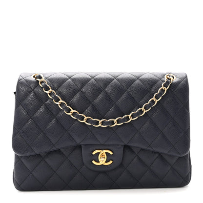 Chanel Caviar Quilted Jumbo Double Flap Navy Blue 1918305