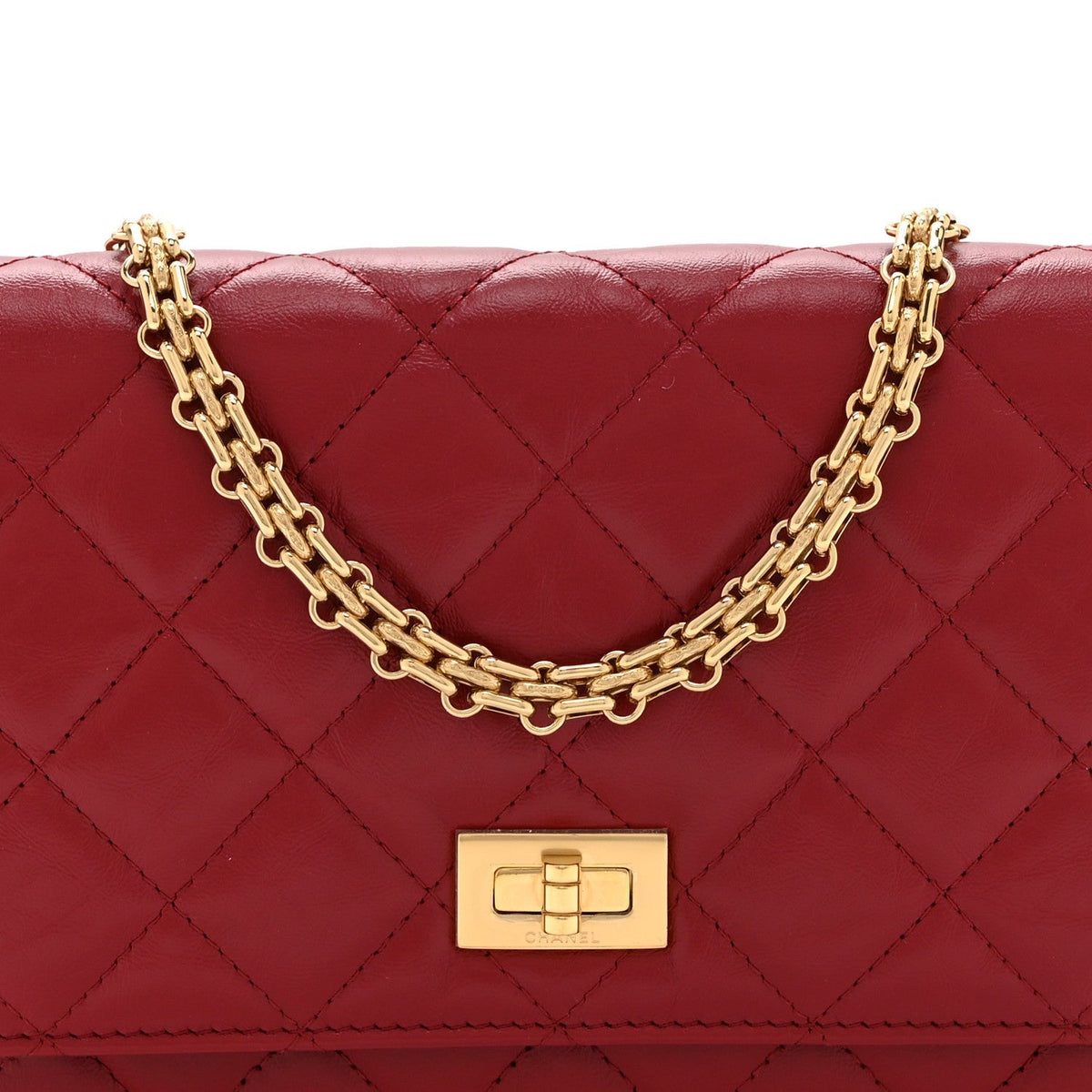 Chanel Aged Calfskin Quilted Reissue Wallet On Chain Red