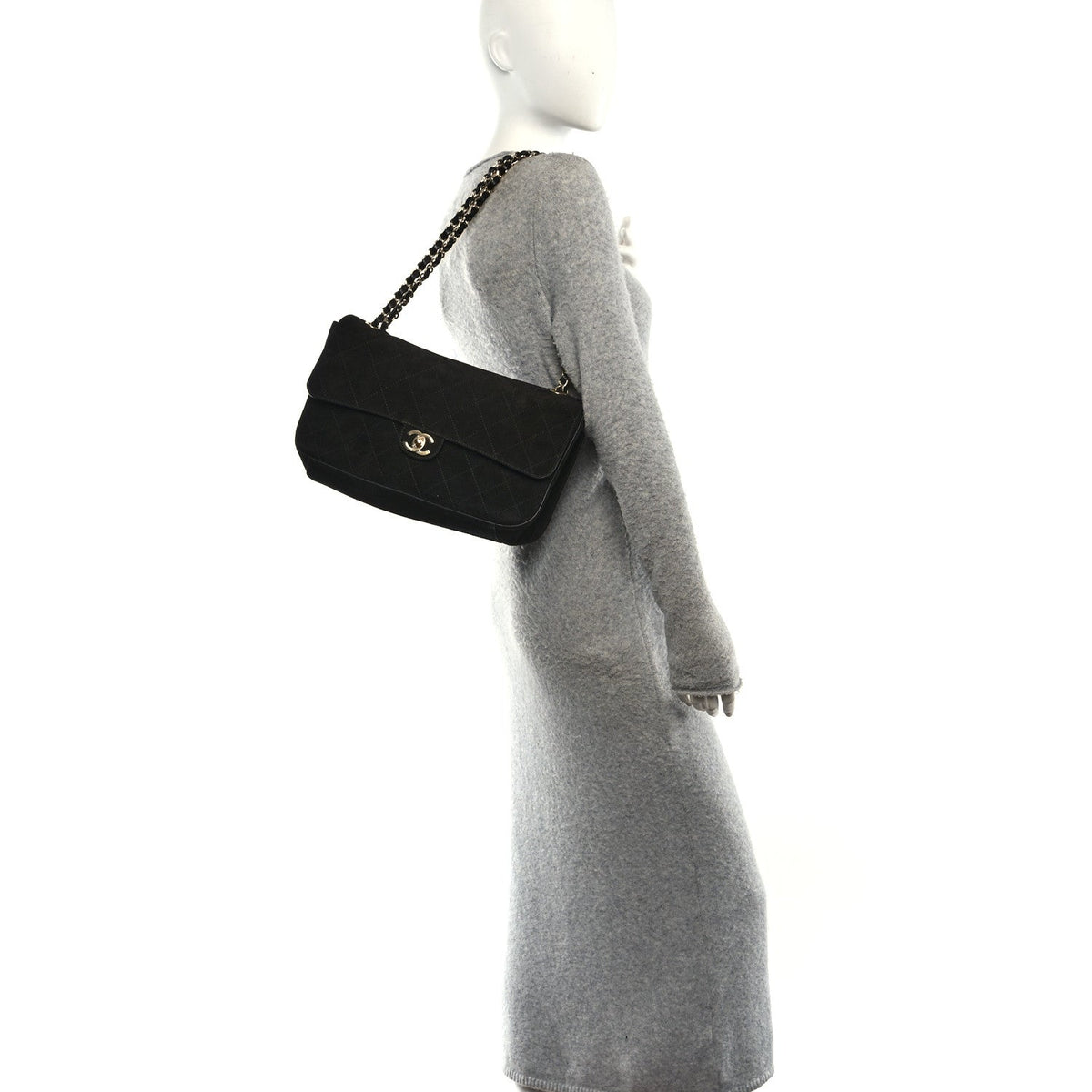 Chanel Suede Calfskin Small Souplissimo Maxi Flap Black