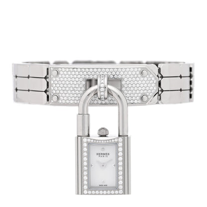 Hermes Stainless Steel Diamond 16mm Kelly Quartz Watch White 1921188