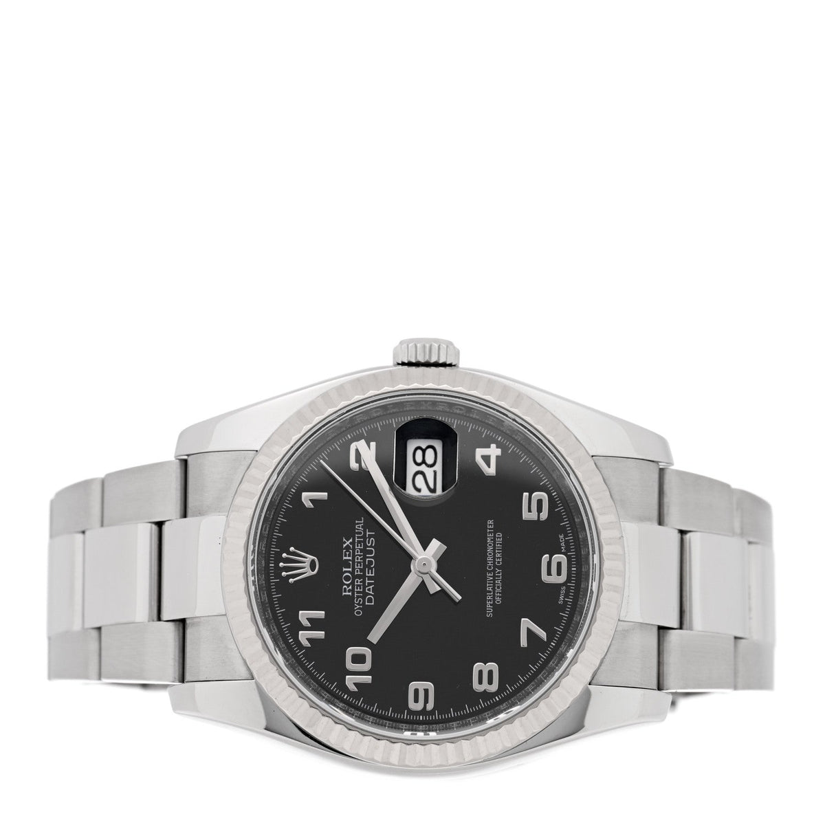 Rolex Stainless Steel 18K White Gold 36mm Datejust Watch Black 116234
