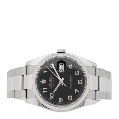 Rolex Stainless Steel 18K White Gold 36mm Datejust Watch Black 116234