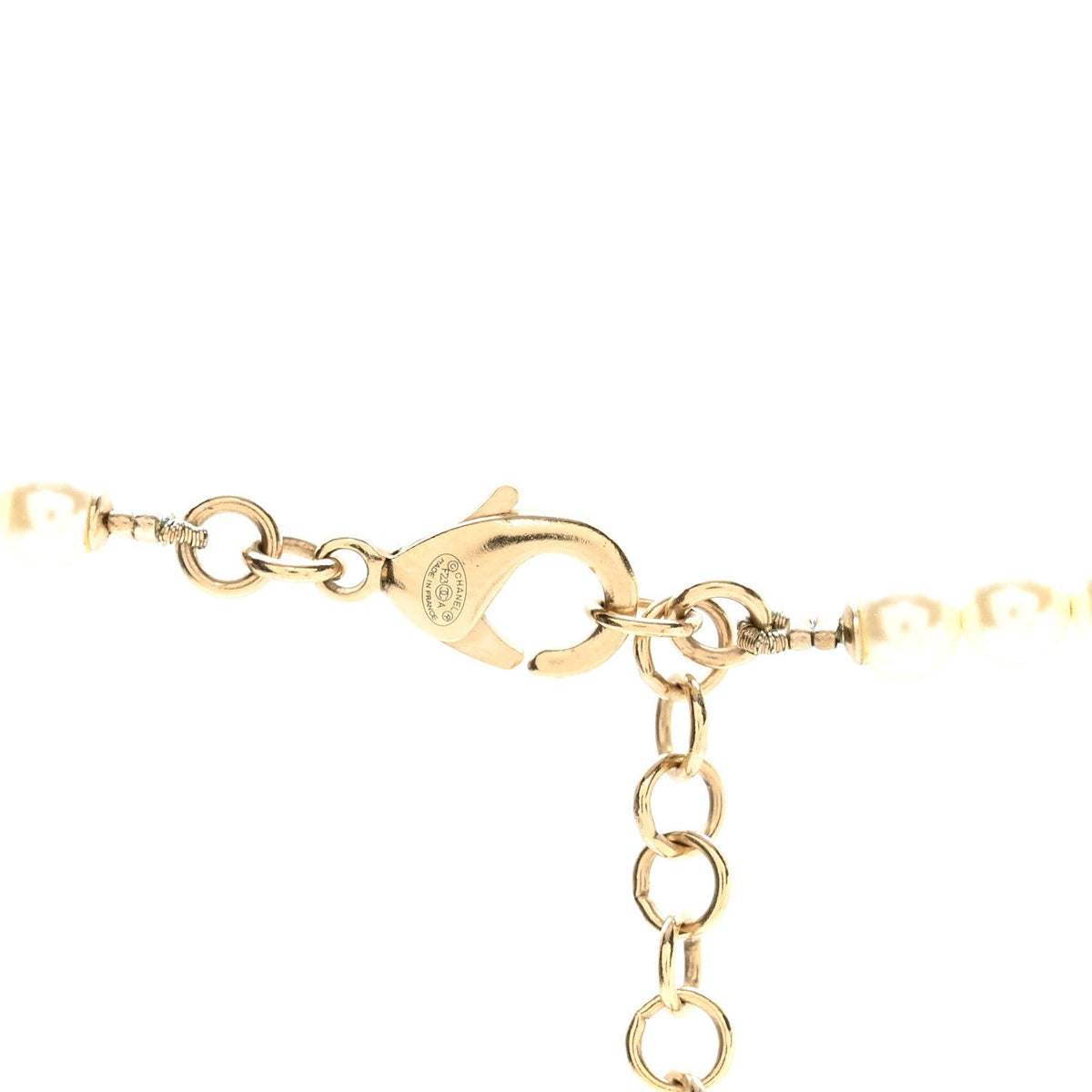 Chanel Crystal Pearl Star Logo Necklace Gold