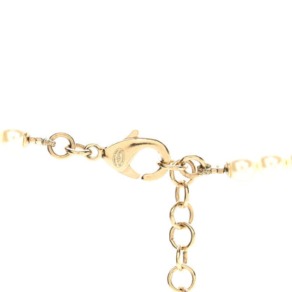 Chanel Crystal Pearl Star Logo Necklace Gold
