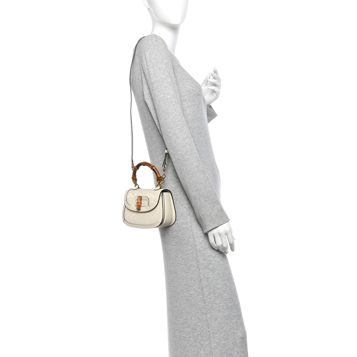 Gucci Jumbo GG Dollar Calfskin Mini Bamboo 1947 Bag Off White