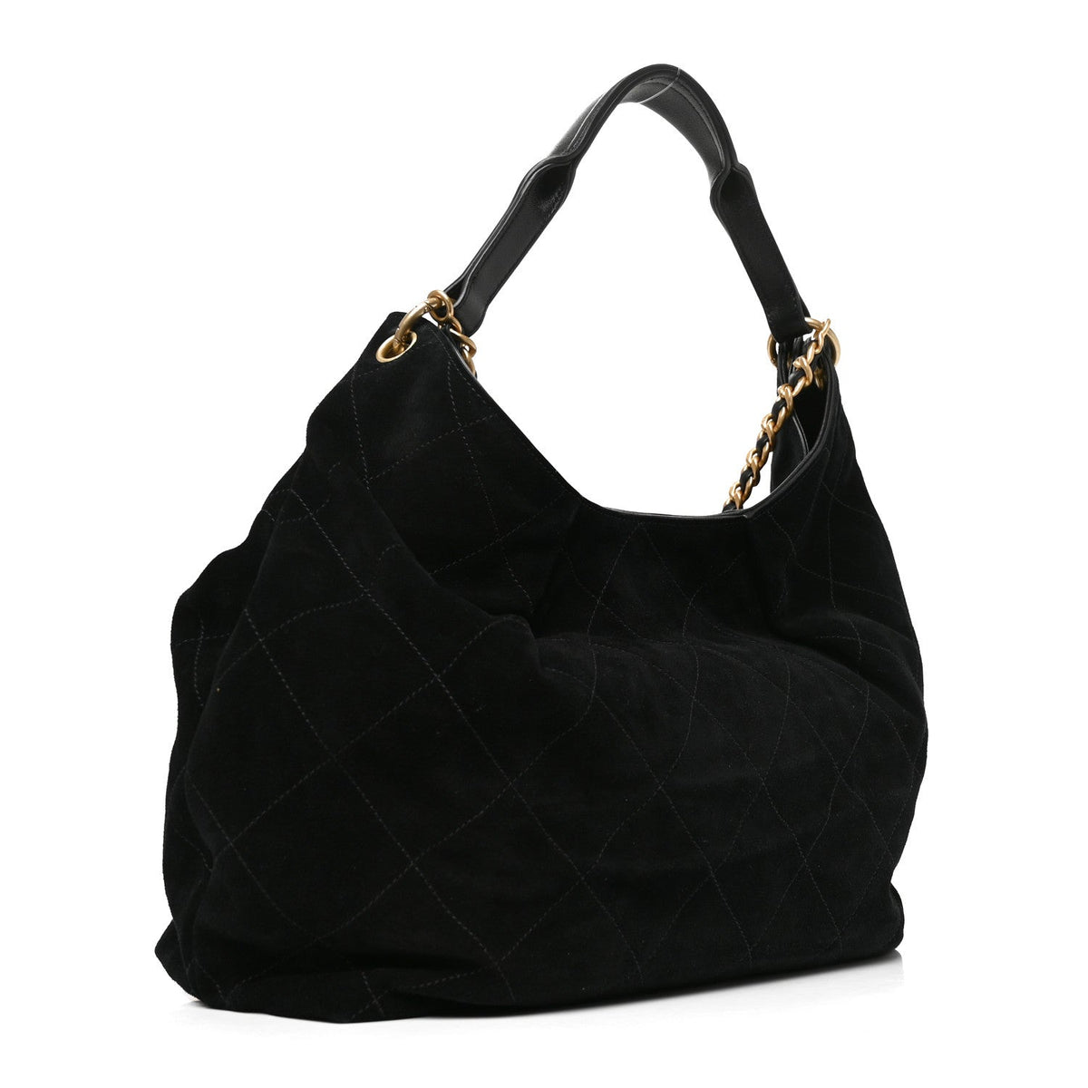 Chanel Suede Calfskin Lambskin Quilted Maxi Hobo Black