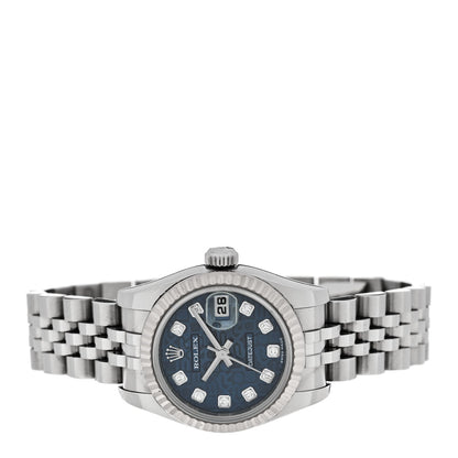 Rolex Stainless Steel 18K White Gold Diamond 26mm Datejust Watch Blue Jubilee 179174