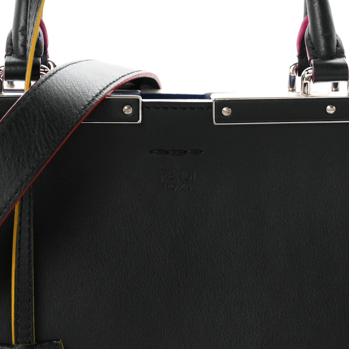 Fendi Vitello Dolce Shiny Nappa Petite 3Jours Tote Black Iris