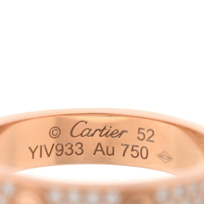 Cartier 18K Pink Gold Diamond 4mm LOVE Wedding Paved Band Ring 52 6