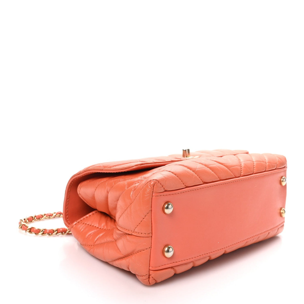 Chanel Aged Calfskin Chevron Quilted Mini Coco Handle Flap Orange