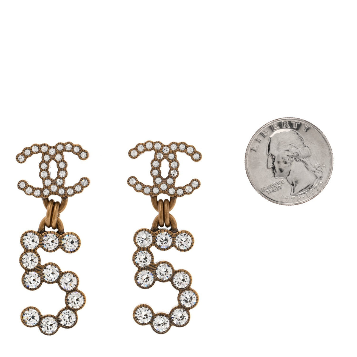 Chanel Metal Crystal City of Lights No 5 Drop Earrings Gold