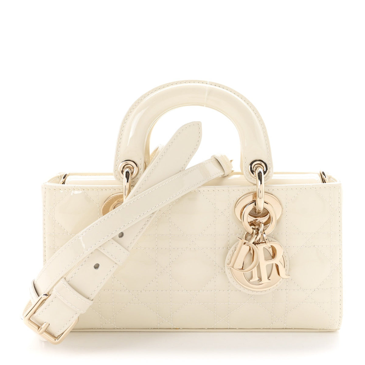Christian Dior Patent Cannage Small Lady D-Joy White
