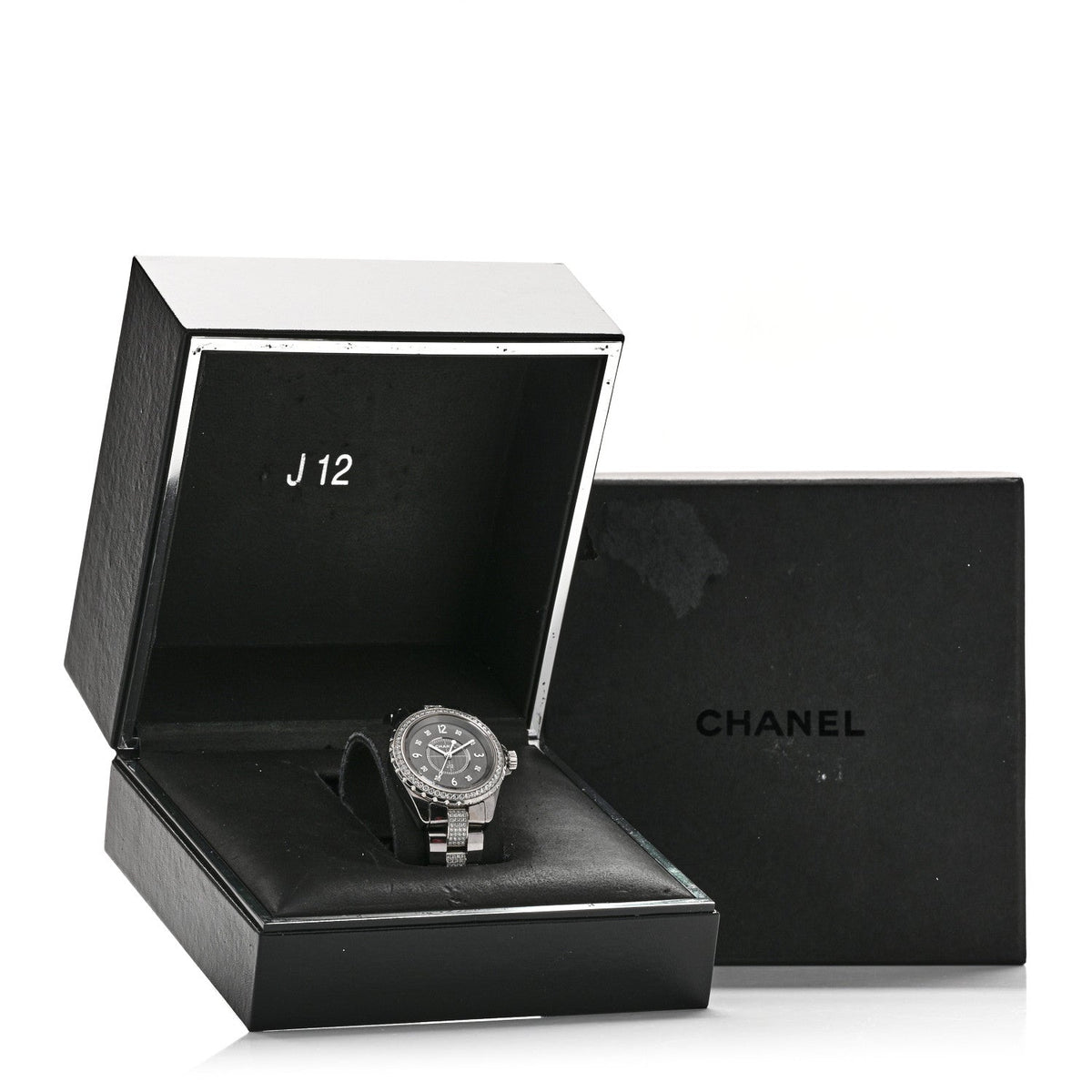 Chanel Stainless Steel Ceramic Diamond 33mm J12 Watch Grey