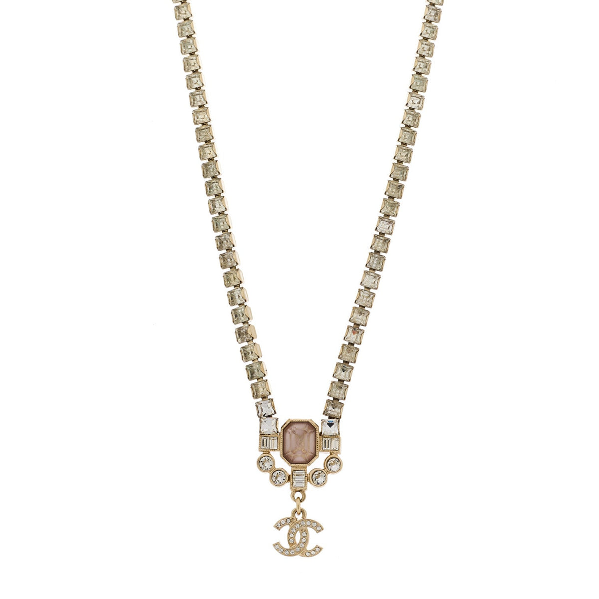 Chanel Crystal CC Pendant Choker Gold Pink