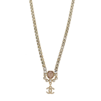 Chanel Crystal CC Pendant Choker Gold Pink