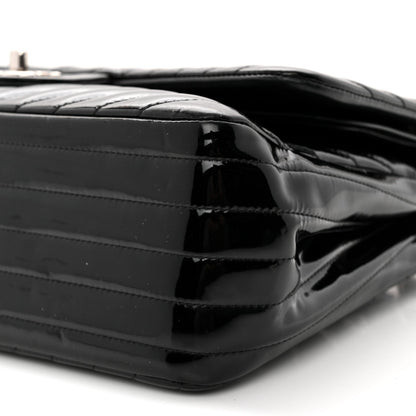 Chanel Patent Chevron Quilted Jumbo Double Flap Bag Black