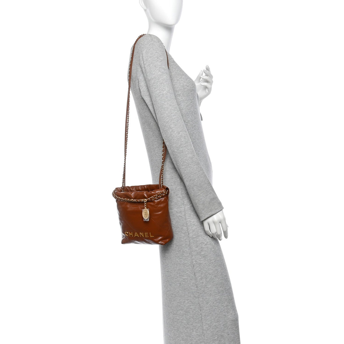 Chanel Shiny Calfskin Quilted Mini Chanel 22 Light Brown