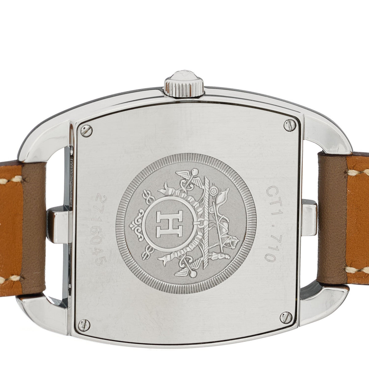 Hermes Stainless Steel Swift 33mm Cape Cod Tonneau Watch Etoupe