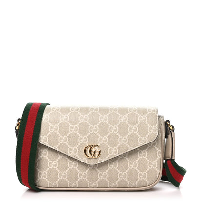Gucci GG Supreme Calfskin Mini Ophidia Shoulder Bag Beige White