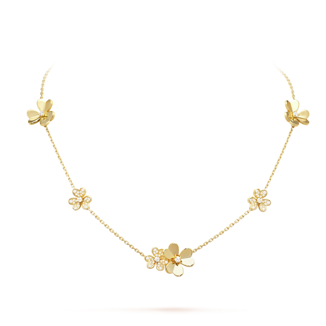 18K Gold Diamond VCA Frivole 9 Flowers Necklace