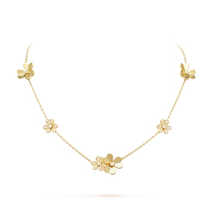 18K Gold Diamond VCA Frivole 9 Flowers Necklace