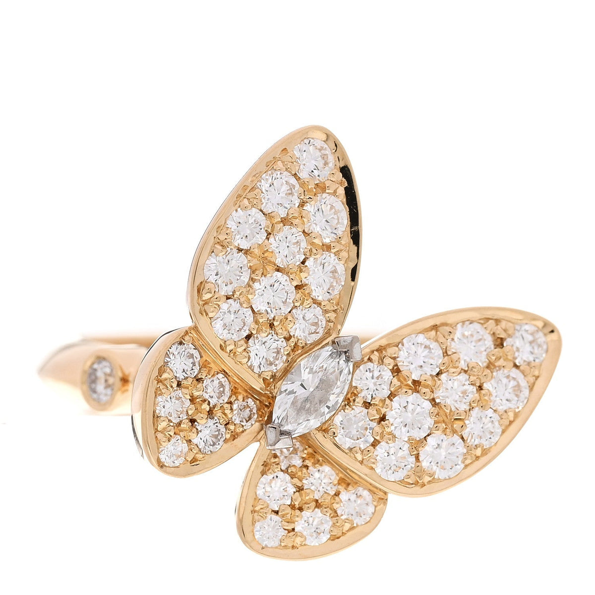 Van Cleef & Arpels 18K Yellow Gold Diamond Two Butterfly Ring 50 5.25