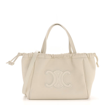 Celine Calfskin Cuir Small Triomphe Cabas Drawstring White