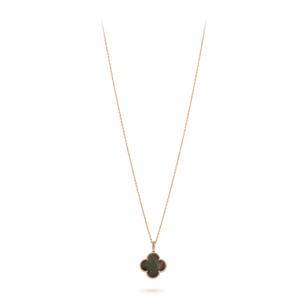 18K Yellow Gold Gray Mother of Pearl VCA Magic Alhambra Long Necklace