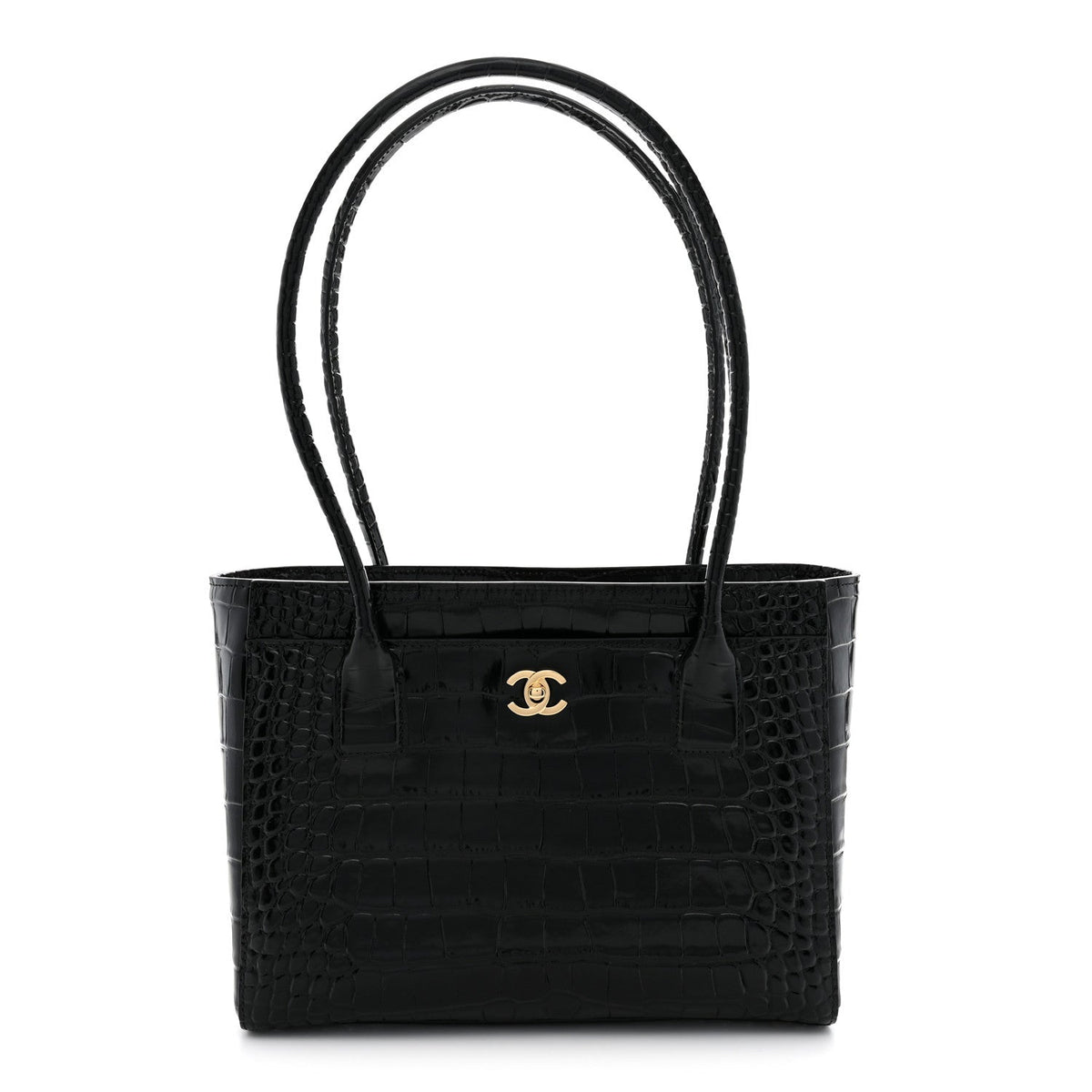 Chanel Calfskin Crocodile Embossed Small Archetype Tote Black
