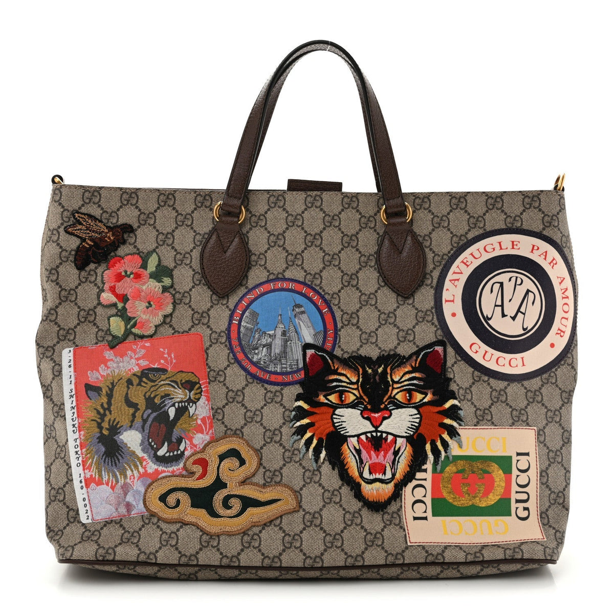 Gucci Soft GG Supreme Courrier Medium Crossbody Tote Beige New Acero 1981461