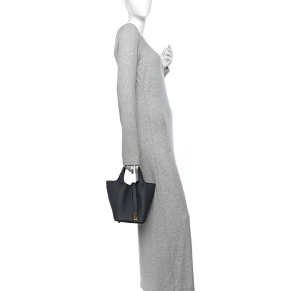 Hermes Taurillon Clemence Picotin Lock 18 PM Bag Gris Misty