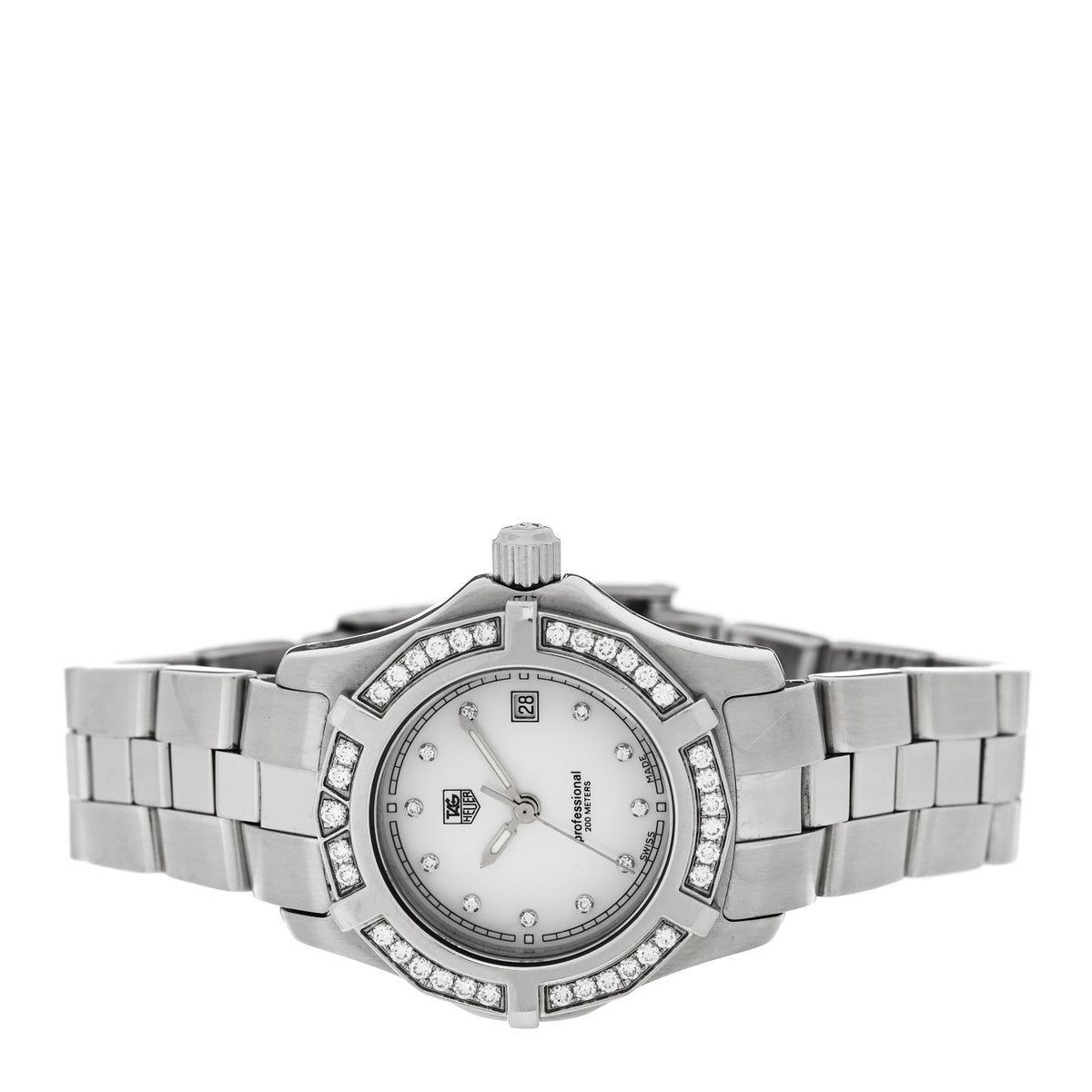 Tag Heuer Stainless Steel Diamond 27mm Professional 2000 Watch Mother of Pearl WN131J