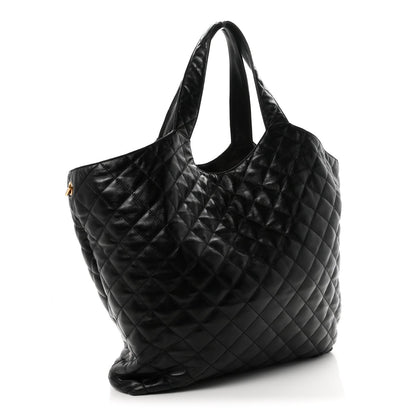 Saint Laurent Lambskin Quilted Maxi Icare Shopping Tote Black