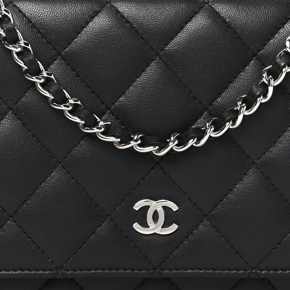 Chanel Lambskin Quilted Wallet On Chain WOC Bag Black