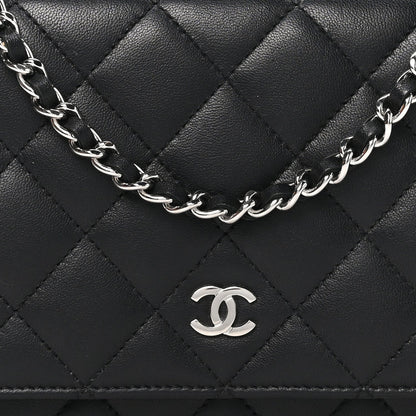 Chanel Lambskin Quilted Wallet On Chain WOC Bag Black