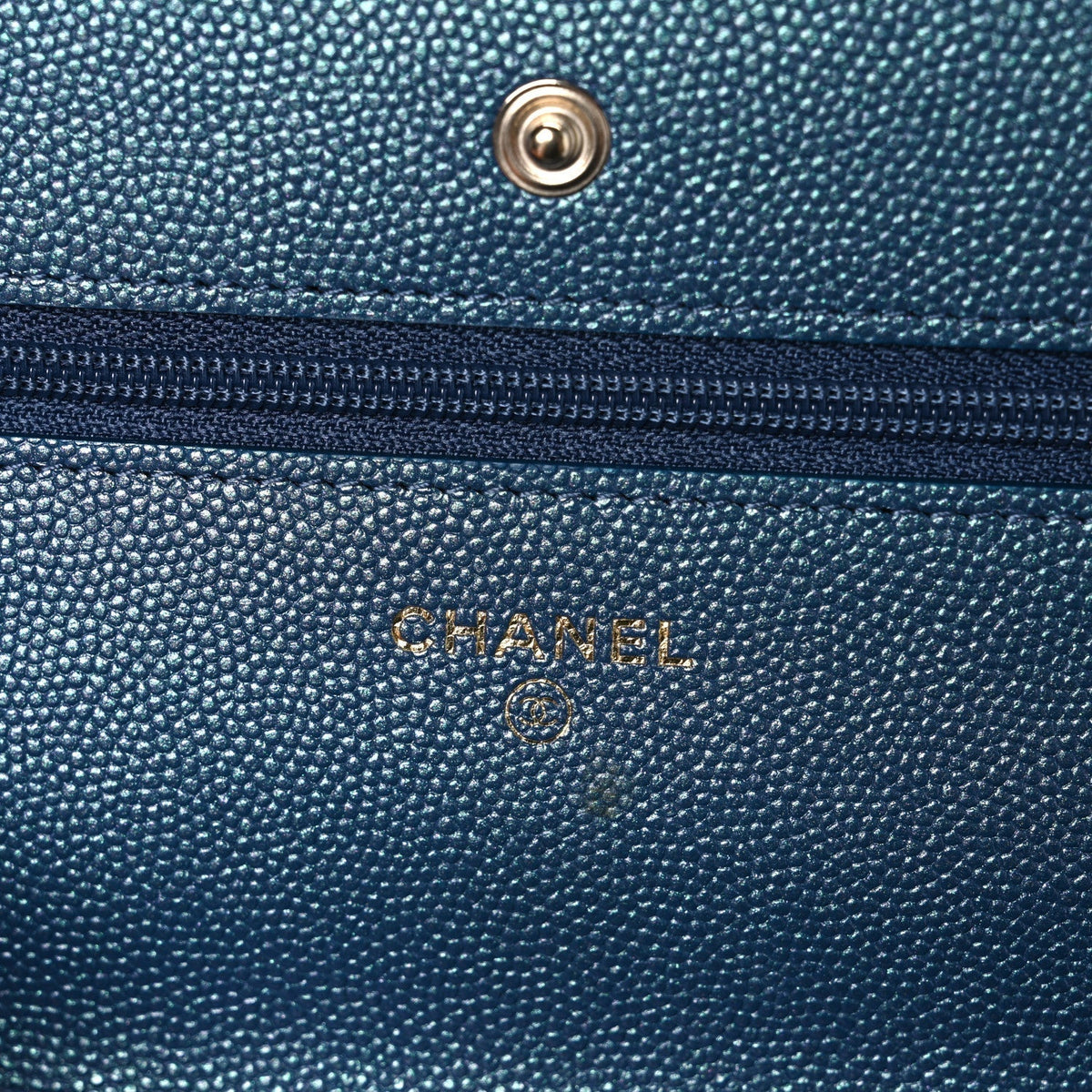 Chanel Iridescent Caviar Quilted Wallet on Chain Dark Blue