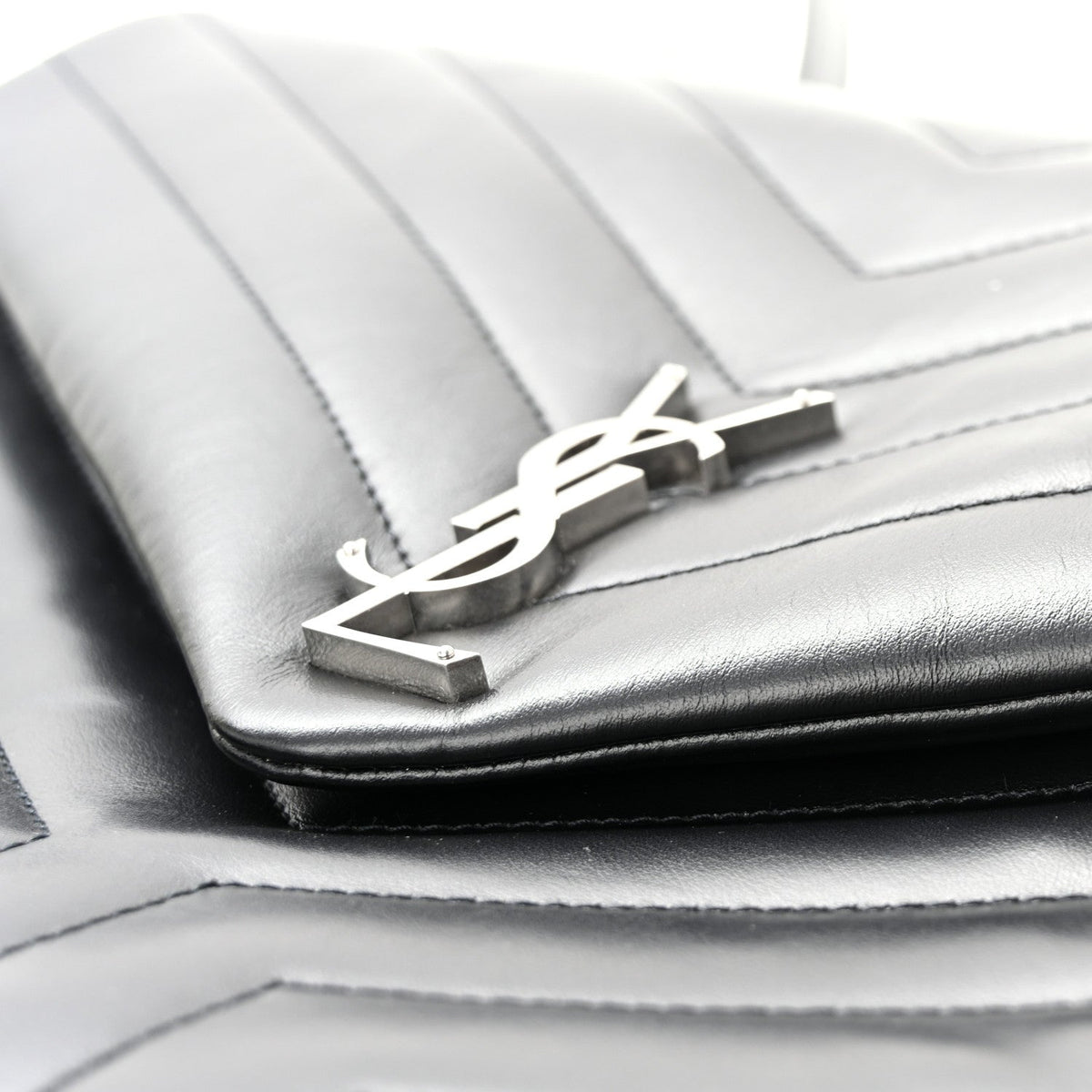 Saint Laurent Calfskin Y Quilted Large Loulou Chain Satchel Black