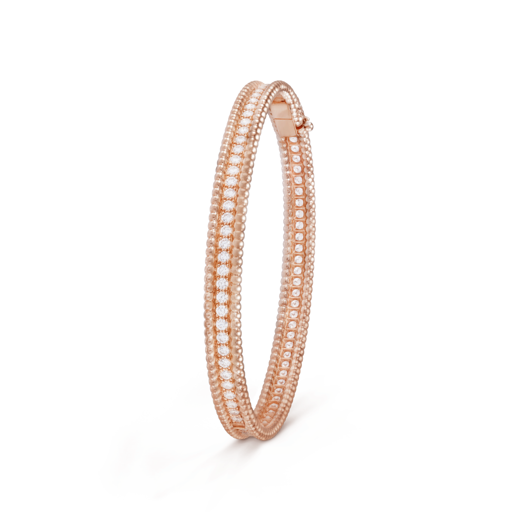 18K Gold Diamond VCA Perlée 1 Row Medium Model Bracelet