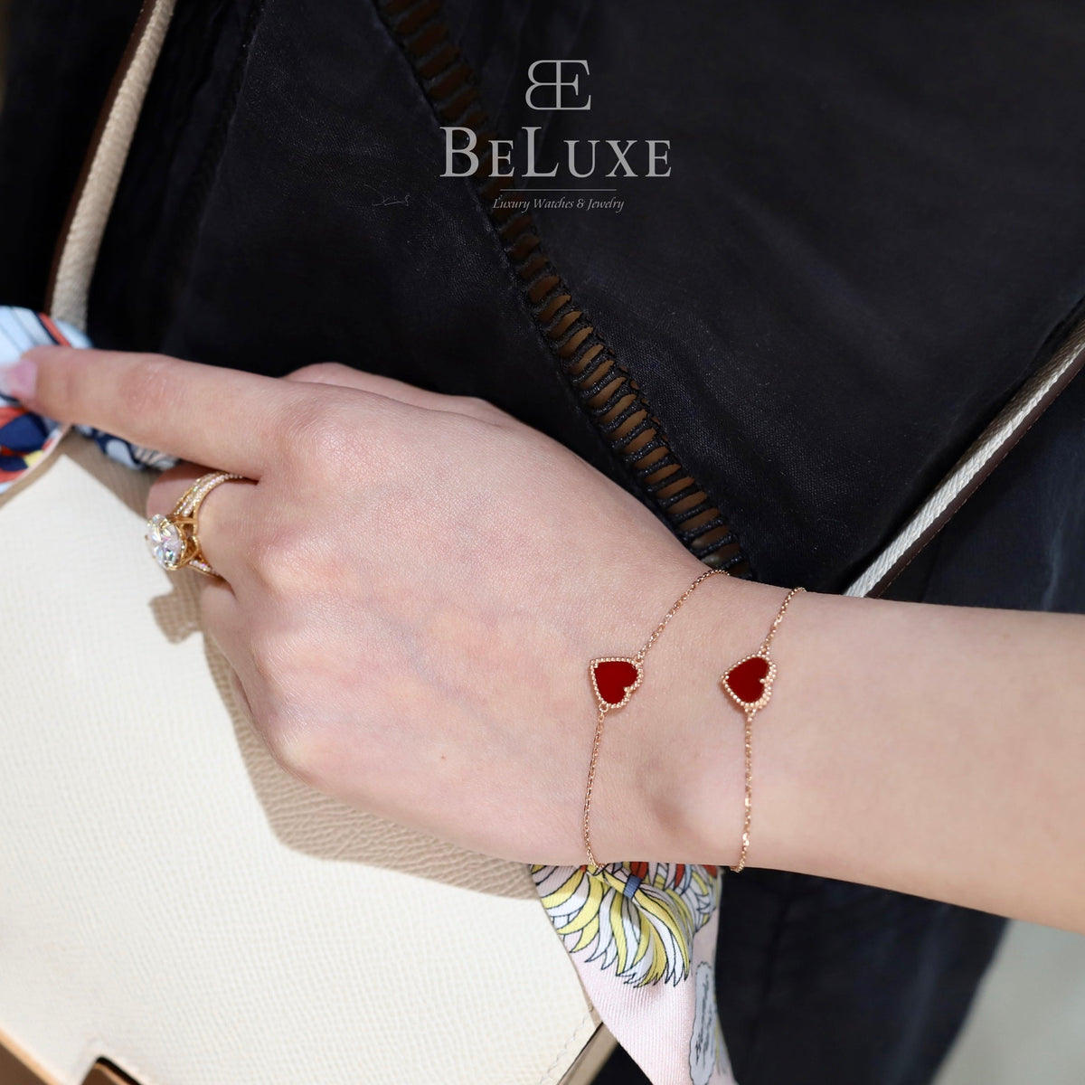 18K Rose Gold Carnelian VCA Sweet Alhambra Heart Bracelet