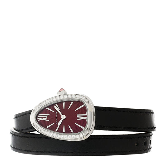 Bulgari Stainless Steel Calfskin Diamond 27mm Serpenti Watch Red