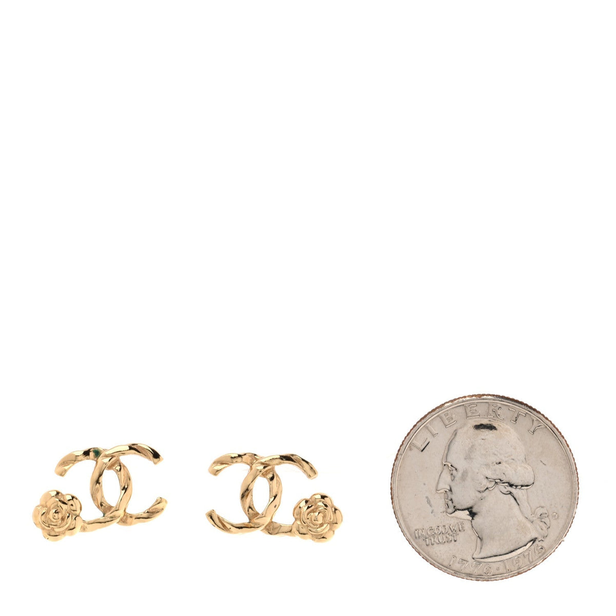 Chanel Metal Camellia CC Stud Earrings Gold