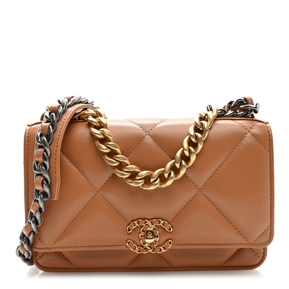 Chanel Lambskin Quilted 19 Wallet On Chain WOC Brown 1984334
