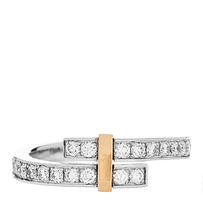 Tiffany 18K Yellow Gold Platinum Diamond Narrow Edge Bypass Ring 50 5.5