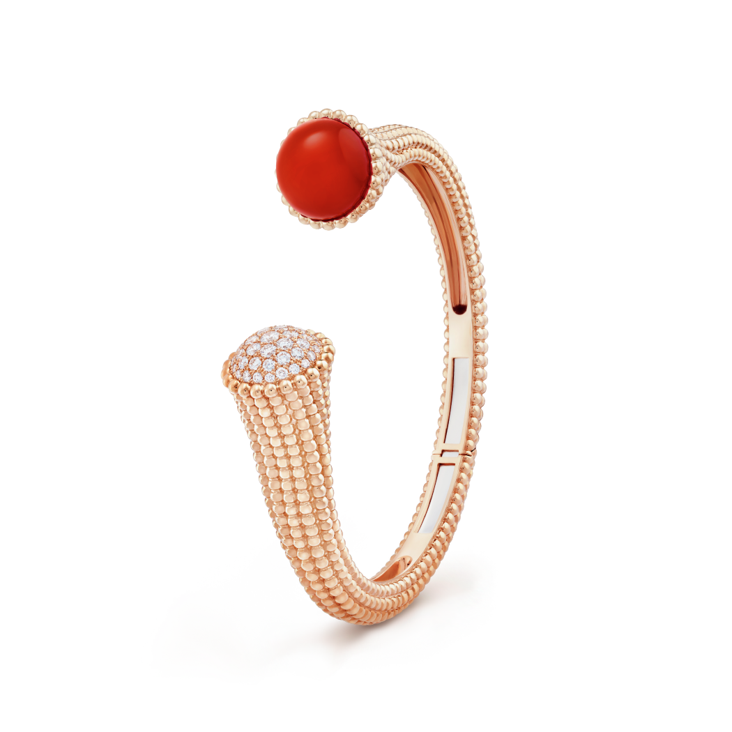 18K Rose Gold Carnelian Diamonds VCA Perlée Couleurs Bracelet